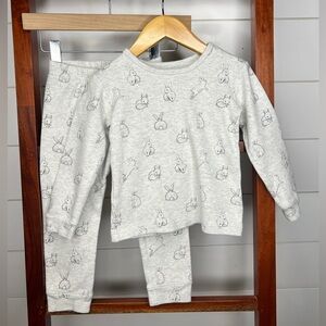 Adorable Gray Bunny Print Kids Pajama Set